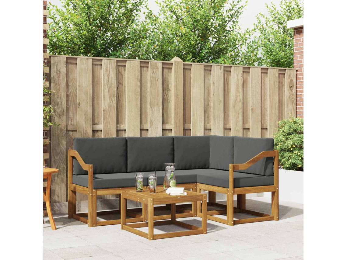 Vidaxl Conjunto De Sofás Para Exterior 5 Pcs Natural E Antracite