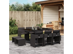 Conjunto 11 Peças Jantar P/ Jardim C/ Almofadões Vime Pe Preto Dkd Home Decor