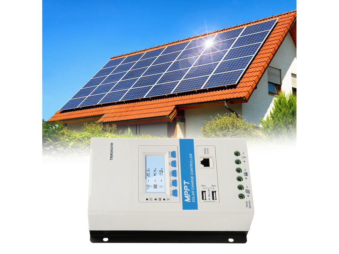 Controlador de carga solar MPPT Triron3210n 12V/24V 30A com display e 2 portas USB