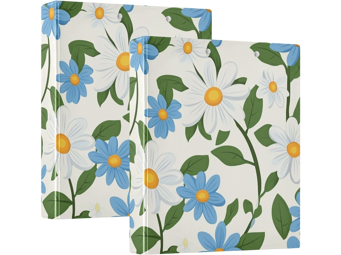 Pasta Escolar Little Blue Daisies Flowers 1, 5-polegadas, Argolas Redondas Com Bolsos, Pacote Com 1 2-pastas Estéticas