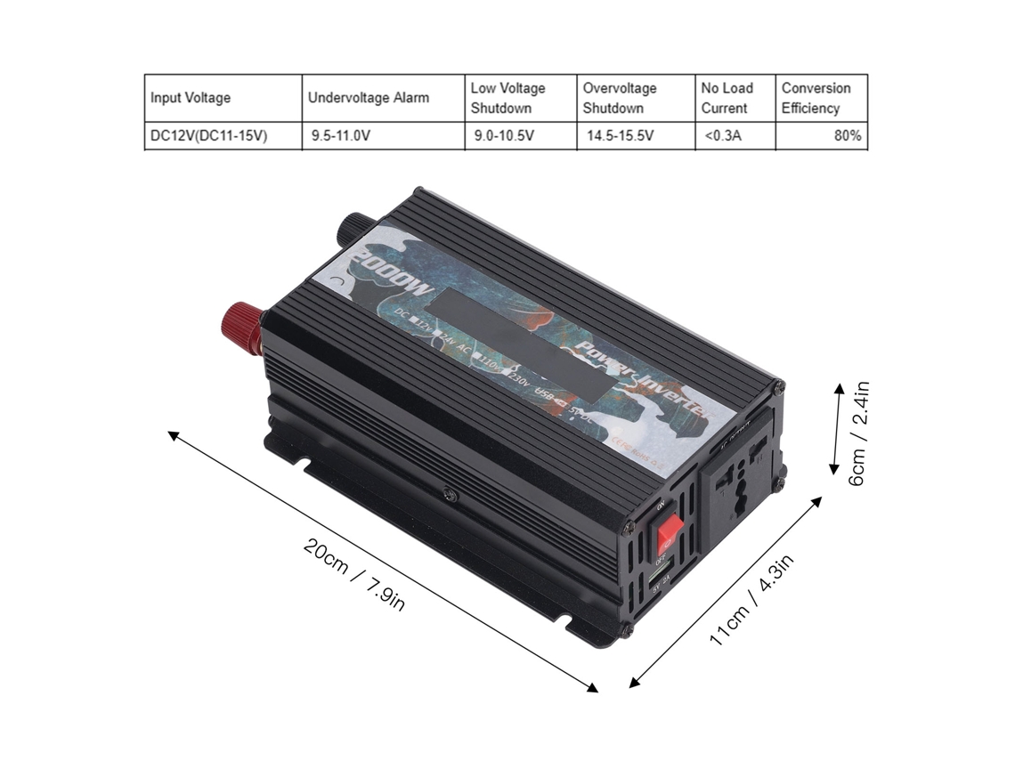 Inversor De Potência Para Veículos Laxiscreed Com Dissipação Rápida De Calor E Ecrã Lcd