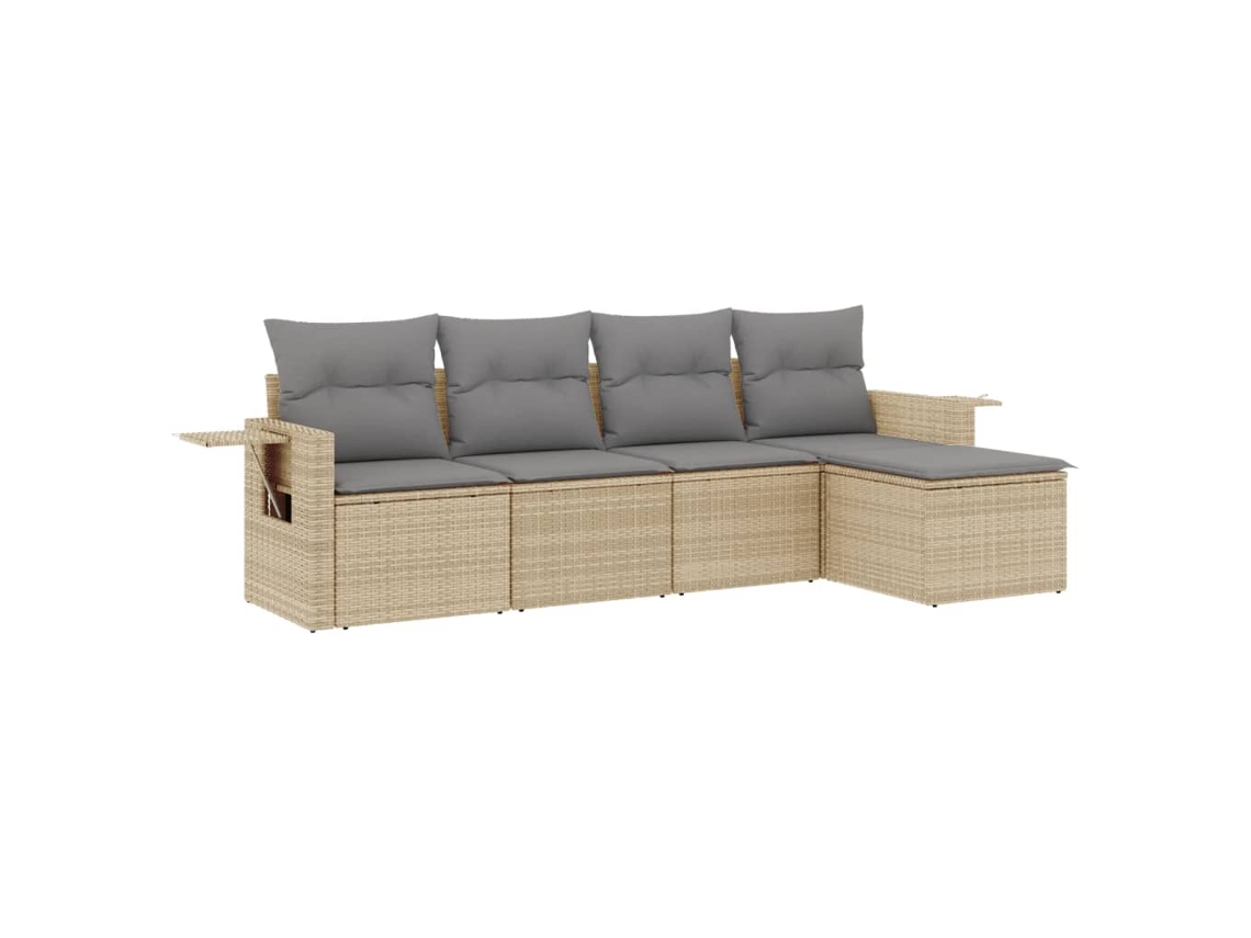 Conjunto de 5 Sofás para Jardim com Almofadões Vime Pe Bege MAISON EXCLUSIVE (5 pcs)
