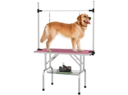 Mesa De Tosquia Dobrável De Higiene Com Prateleira Metálica Superfície Antiderrapante 107x60x164 Cm, Rosa