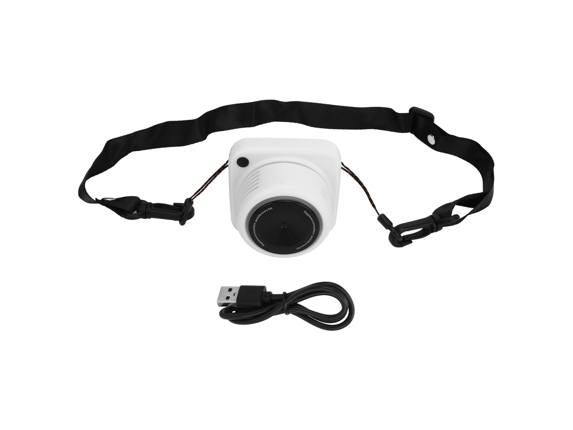 Ventilador Portátil Mini Forma de Câmera Branco Colar