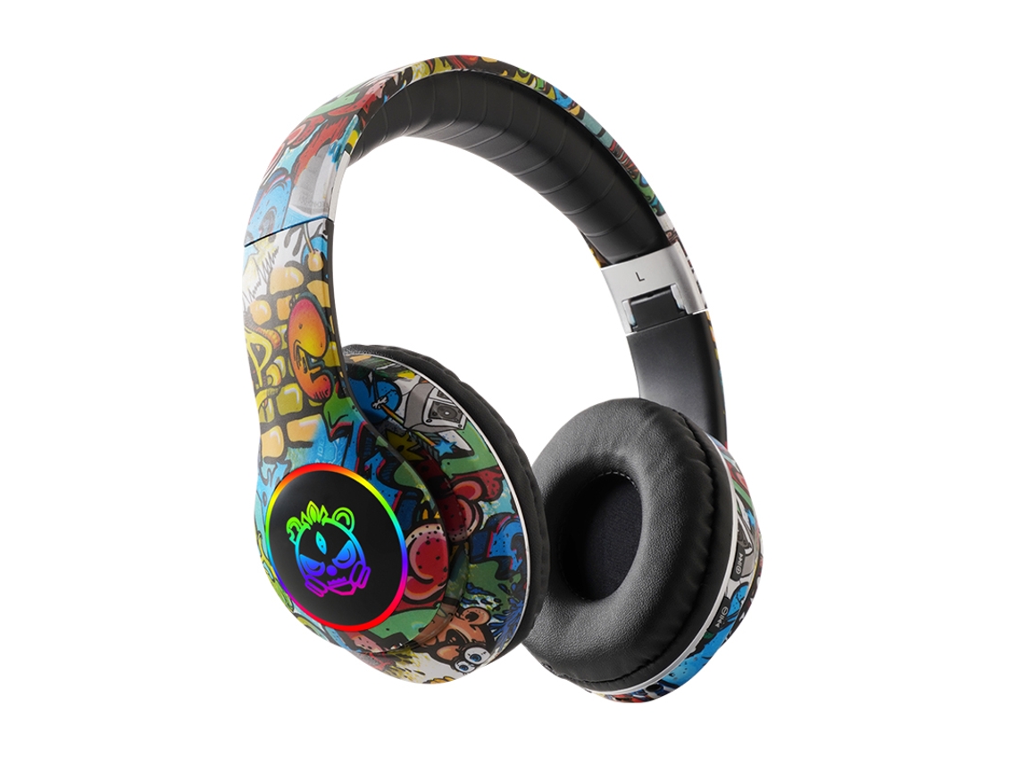 Fones De Ouvido Bluetooth Dobráveis E Estilosos Com Design De Grafite, Botões Integrados E Luzes Coloridas.