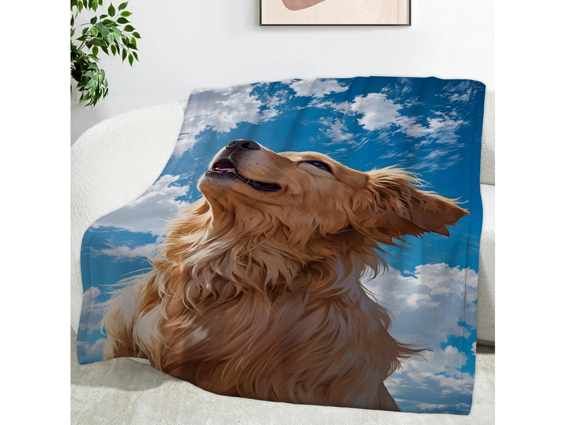 Manta Nuvem Golden Retriever 100x130 Cm Multifuncional Macia e Aconchegante em Flanela Ideal para Escritório C