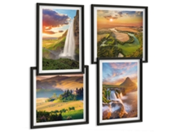 Um Conjunto De Imagens Decorativas Em Uma Moldura Paisagens, Mar, Cítricos Moldura Preta Fotos Para O Escritório Espelharte (conjunto De 4 Imagens)