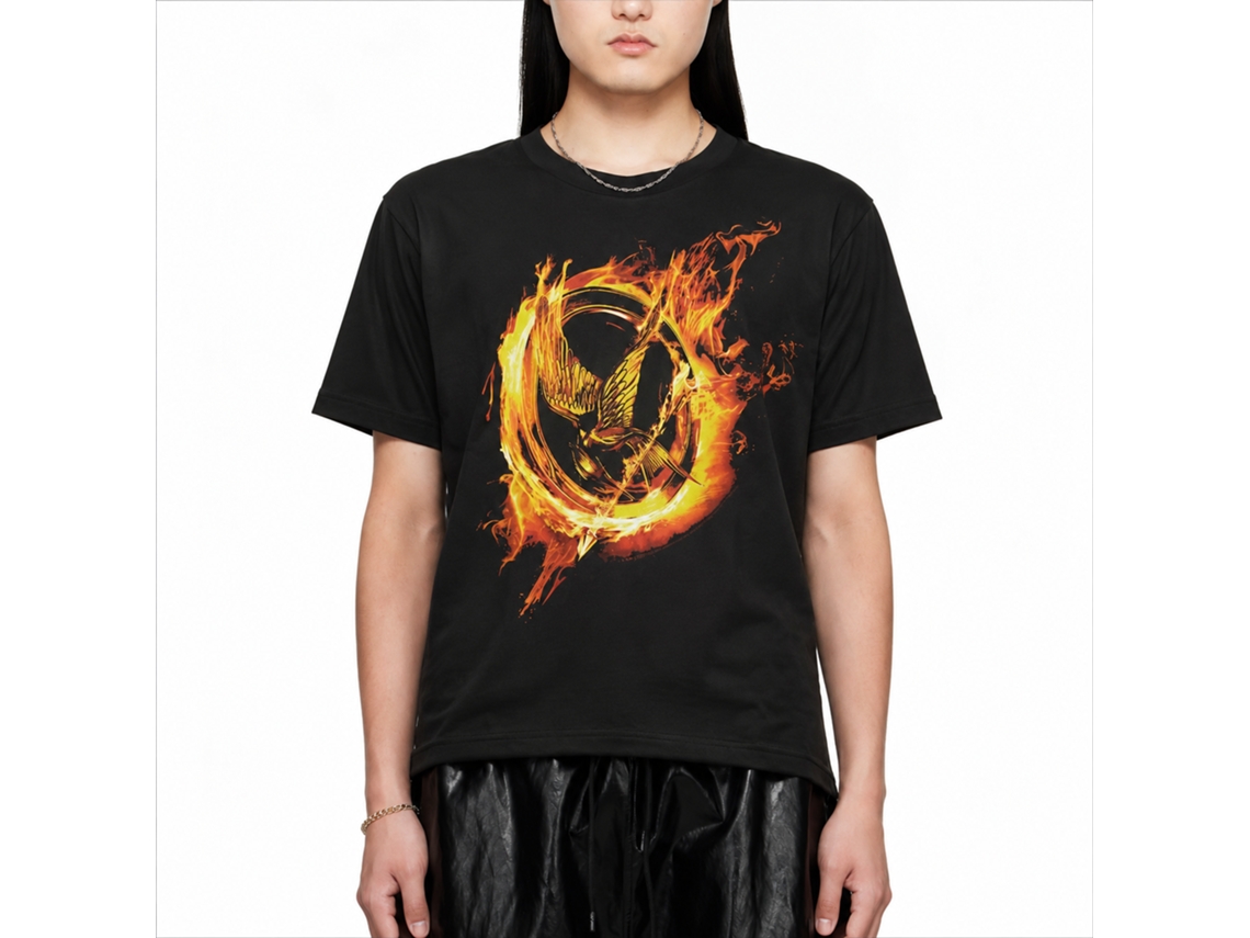 Rockinstone Hunger Games Movie Pin Black Adult T-shirt Size:l