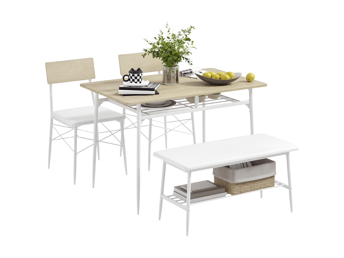 Conjunto mesa jantar 4 peças, cadeiras e banco estofado, carvalho VELTRIX