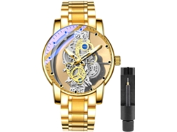 Lurelia Relógio Masculino, Aço Inoxidável, Resistente À Água, Prata, Dourado