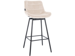 Banqueta giratória X1 com apoio para os pés, estofada em veludo creme, base de metal preto com quatro pés 10_0005476
