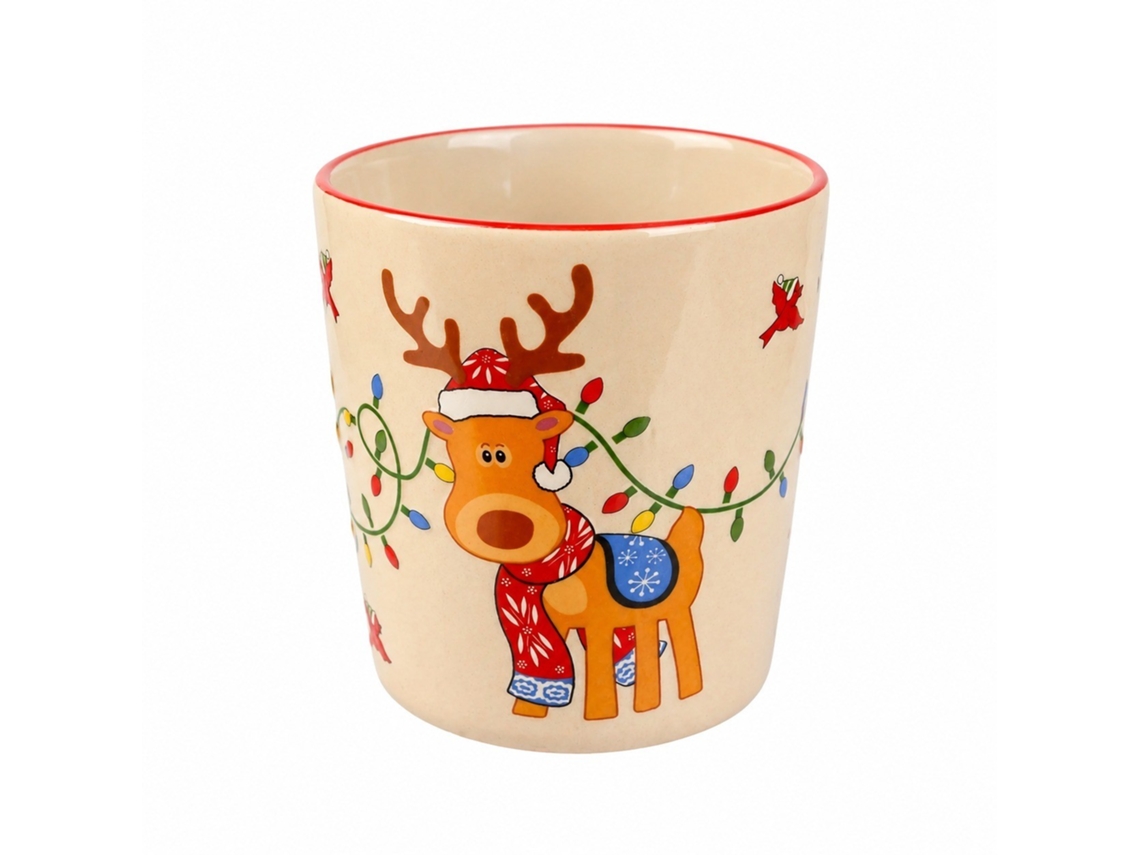 Caneca De Cerâmica Com Rena E Pinguim, 350 Ml