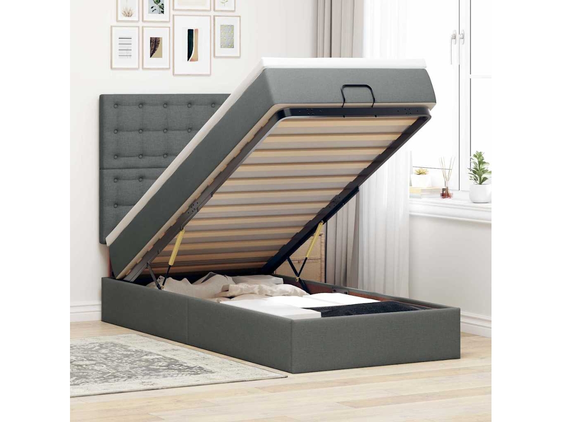Estrutura Cama Otomana Colchão 80x200 Cm Tecido Cinzento Escuro