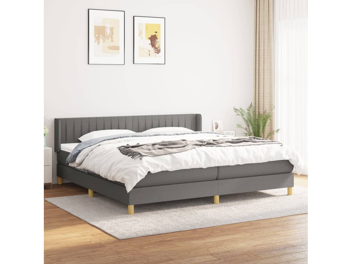 Vidaxl Cama Com Molas/colchão 200x200 Cm Tecido Cinzento-escuro
