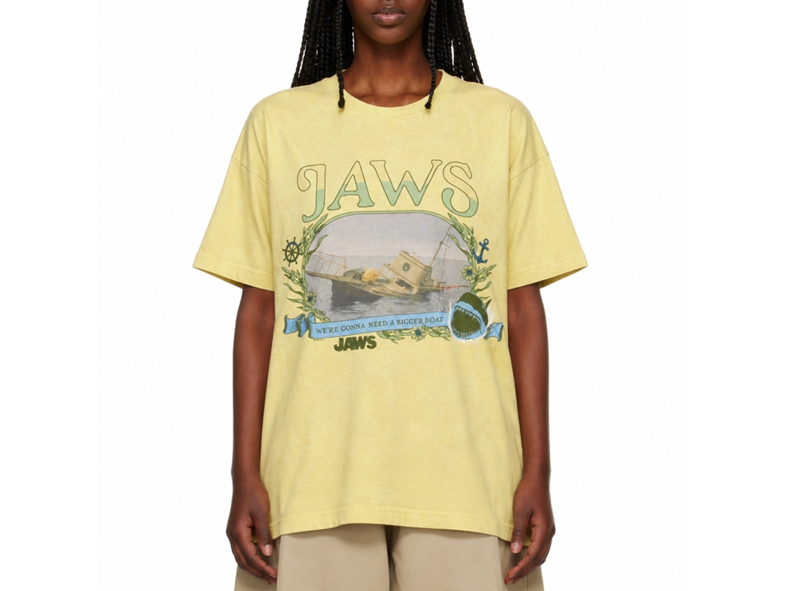 Rockinstone Jaws Movie Boat Sinking Florals Heather Yellow Adult T-shirt Size:xl