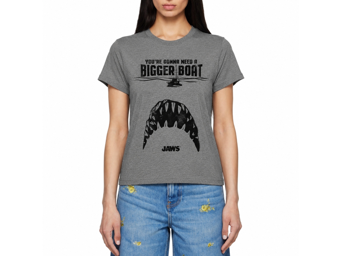 Rockinstone Jaws Movie Teeth Heather Graphite Adult T-shirt Size:l
