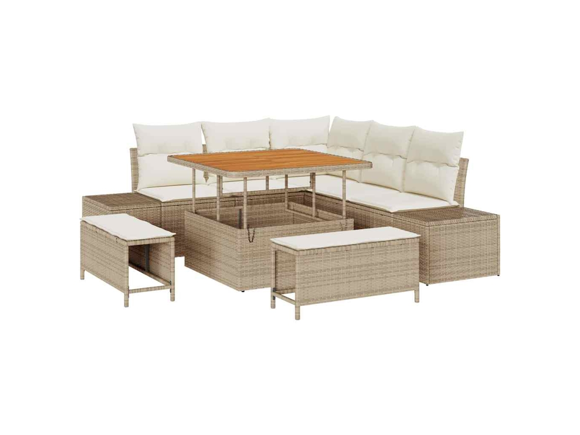 Conjunto 8 Conjunto De Sofá De Jardim Vidaxl Bege Vime Pe (100 X 100 X 71 Cm)
