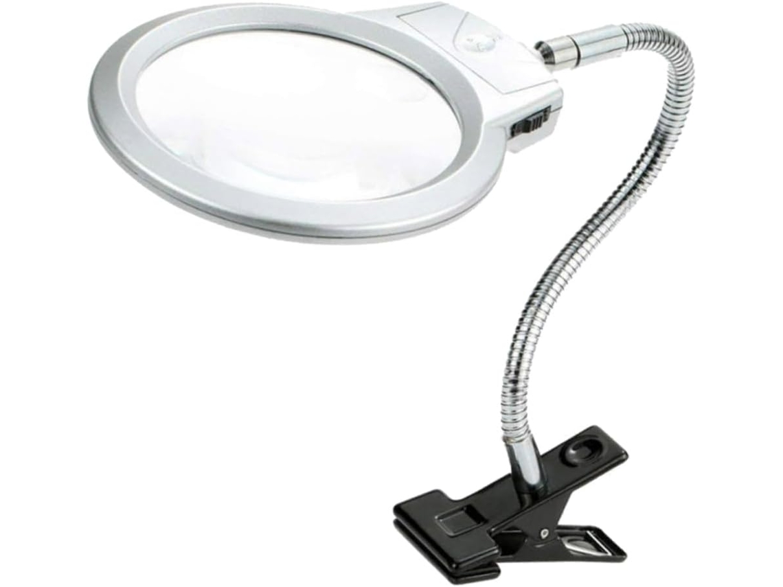 Luminária De Mesa Led Com Clipe, Lupa E Haste Flexível Para Leitura E Trabalho.