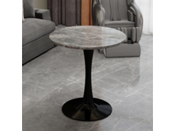 Mesa De Centro Preta 27,6 Polegadas, Estilo Moderno De Meados Do Século, Para 2 A 4 Pessoas, Tampo Redondo De Mármore Cinza Escuro Com Veios.
