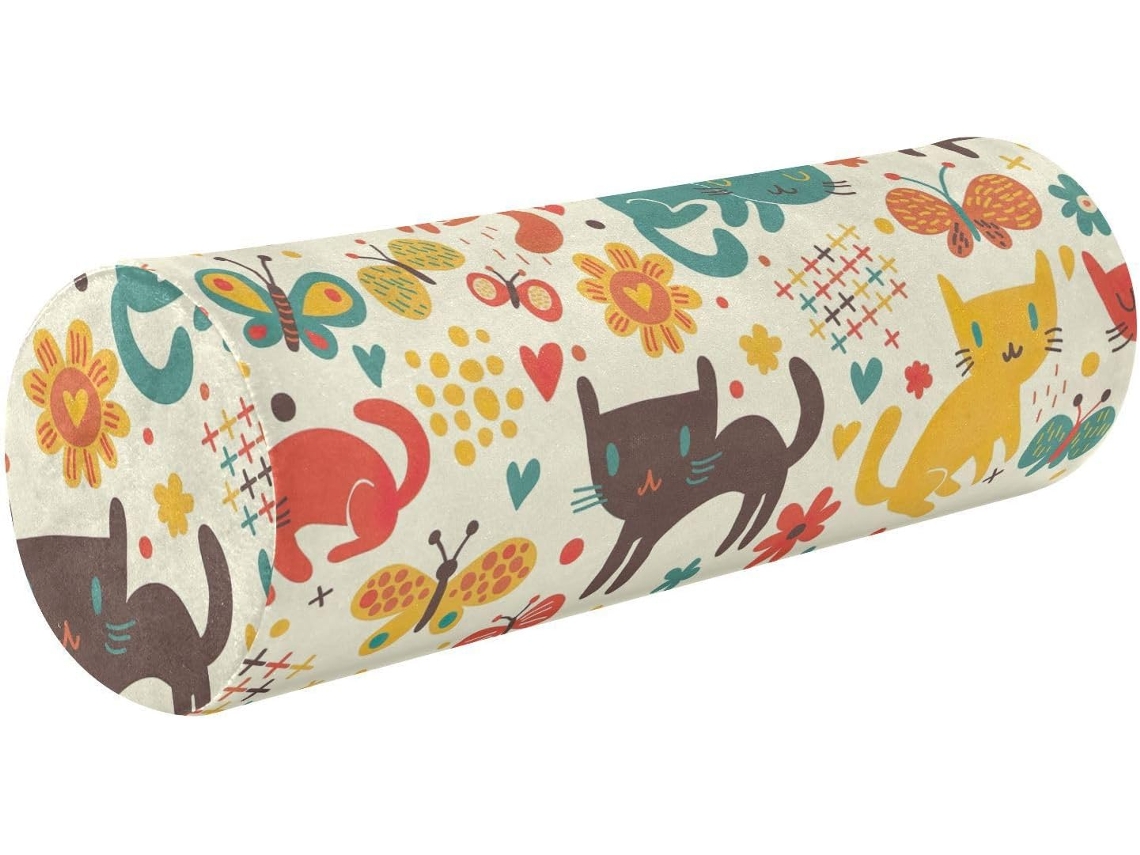Almofada Cilíndrica Frodotgv Estampa de Gatinho Fofo, Decorativa Redonda Plumas Laranja Estilo Spa para Gatos,