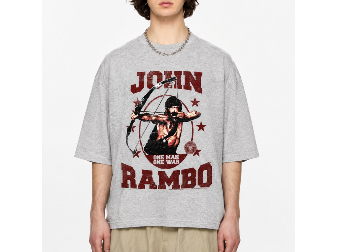 Rockinstone Rambo Movie One Man One War Heather Gray Adult T-shirt Size:xxl