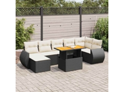 Vidaxl 8 Pcs Conjunto Sofás De Jardim Com Almofadões Vime Pe Preto