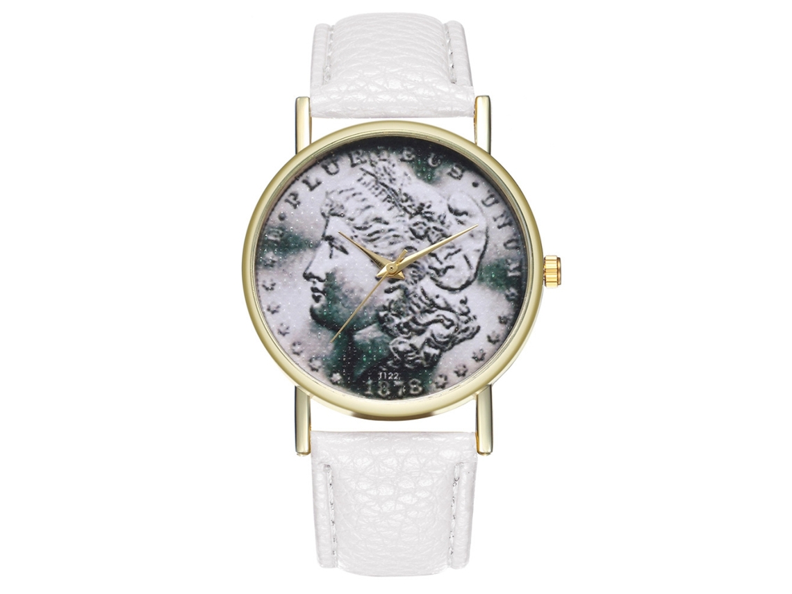 Relógio de Pulso Feminino de Quartzo com Pulseira de Couro Pu Estilo Simples e Fashion Branco