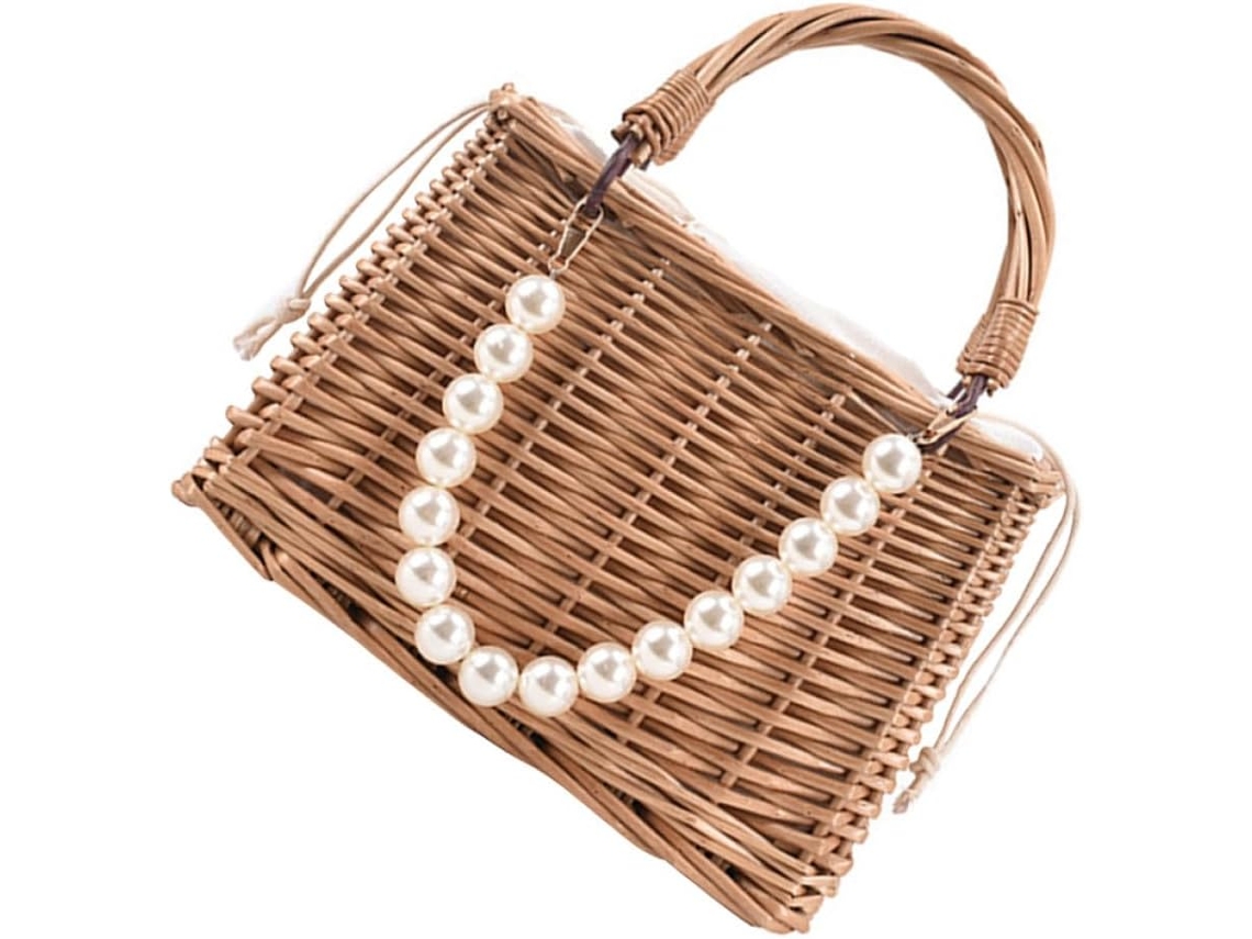 Bolsa De Palha Elegante E Prática Para Mulheres, Feita De Miçangas E Tecido, Com Ampla Abertura E Design Estiloso.