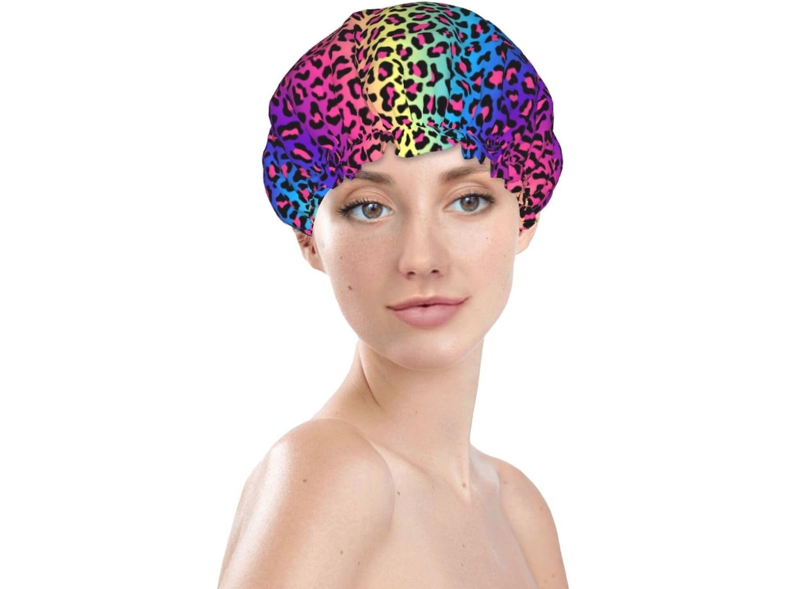 Touca De Banho Feminina, Reutilizável, Impermeável, Dupla Camada, Com Elástico, Ideal Para Cabelos Longos, Estampa De