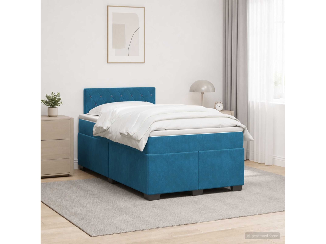 Vidaxl Cama Box Spring Com Colchão E Led Azul 120 X 200 Cm Veludo
