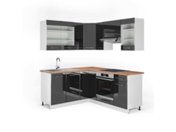 Cozinha de canto Fame-Line, 160 x 190 cm, carvalho PT, antracite brilhante/branco, Vicco