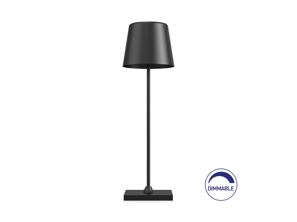 Lâmpada de mesa recarregável preta 3W 3000K IP44