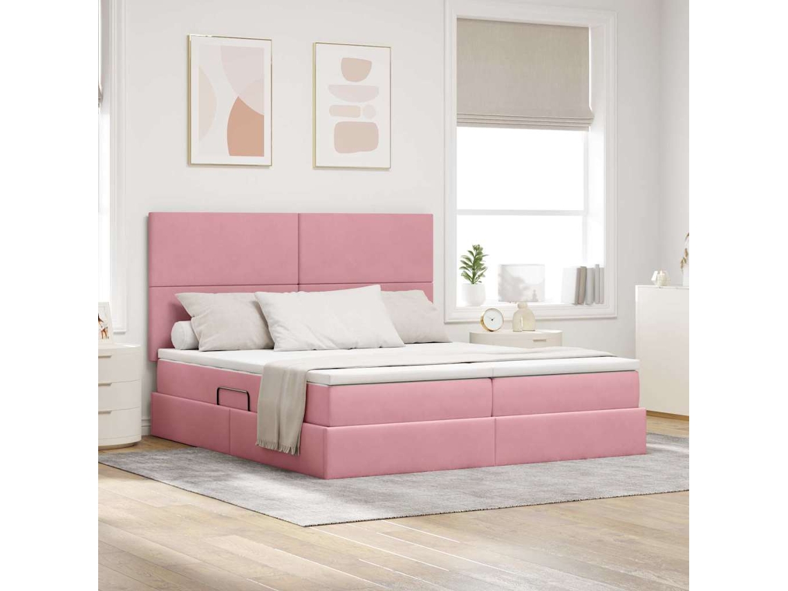 Vidaxl Cama Com Armazenamento Com Cabeceira Rosa 200 X 200 Cm Veludo