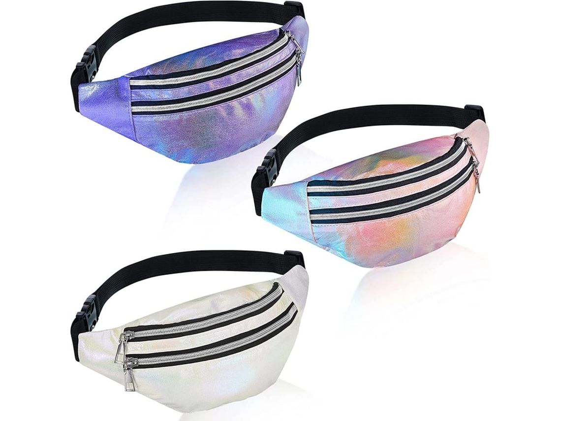 3pcs Bolsas Cintura Holográficas Unisex, Ajustável, Pu Para Viagem, Corrida, Festa (branco, Rosa, Roxo)