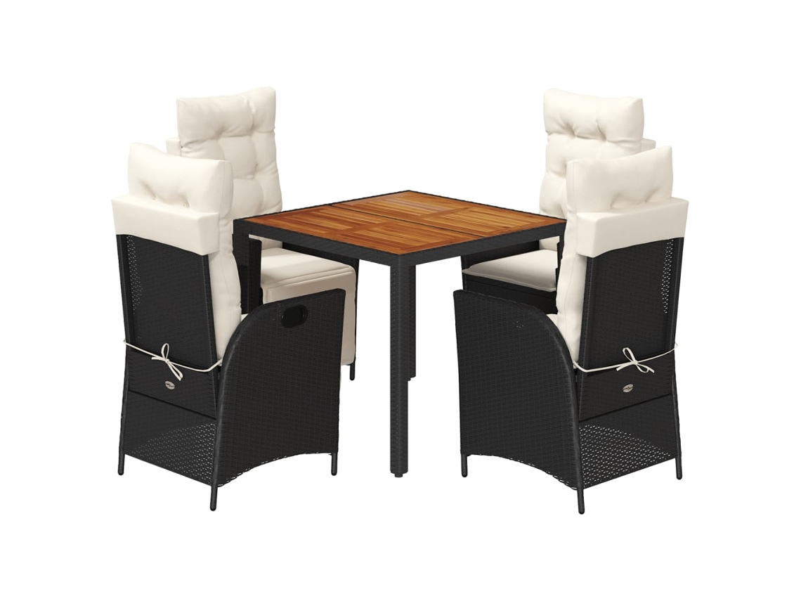 Conjunto de 5 Jantar para Jardim com Almofadões Vime Pe Preto MAISON EXCLUSIVE