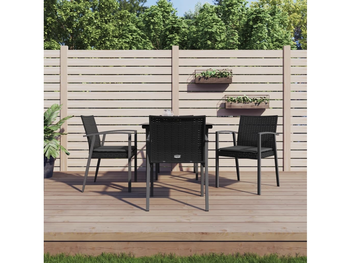 Vidaxl 5 Pcs Conjunto De Jantar P/ Jardim C/ Almofadões Vime Pe E Aço
