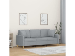 Vidaxl Sofá 3 Lugares + Almofadas Decorativas 180cm Tecido Cinza-claro