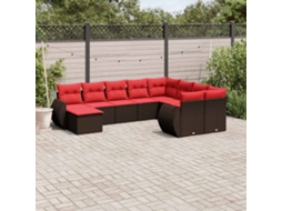 Vidaxl Conjunto De Sofá De Jardim Com 10 Peças E Almofadas Em Rattan Sintético Marrom