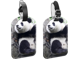 Conjunto De 2 Etiquetas Bagagem Bebês Em Couro Sintético Com Estampa Panda Escalando