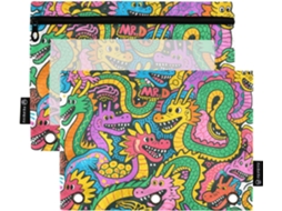 Pasta Com Desenho De Dragão E Janela Transparente, Estojo De Plástico Multicolorido, Pastas Com 3 Bolsos