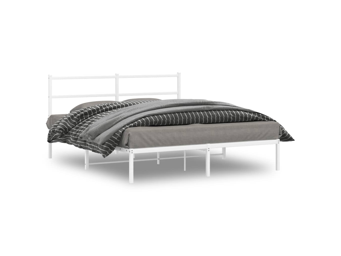 Vidaxl Estrutura de Cama com Cabeceira 150x200 Cm Metal Branco