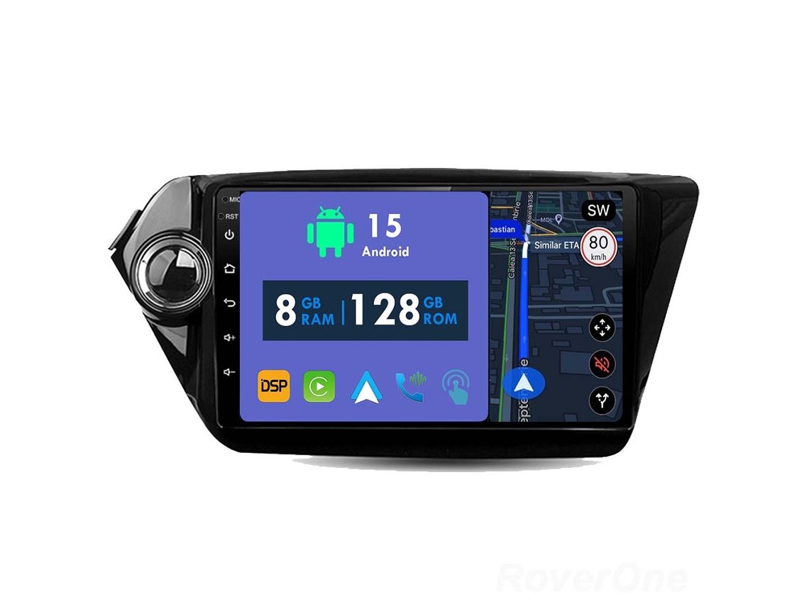 Auto Rádio Carro Bluetooth Autoradio 8GB RAM 128G ROM CarPlay Navegação GPS Ecrã Táctil RoverOne para Kia Rio K2 2011-2015  