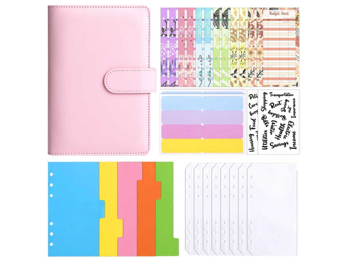 A6 Pink Macaron Refillable Notebook Detachable Cover Household Budget Ledger With 8-bill Envelopes 12-cash Cards