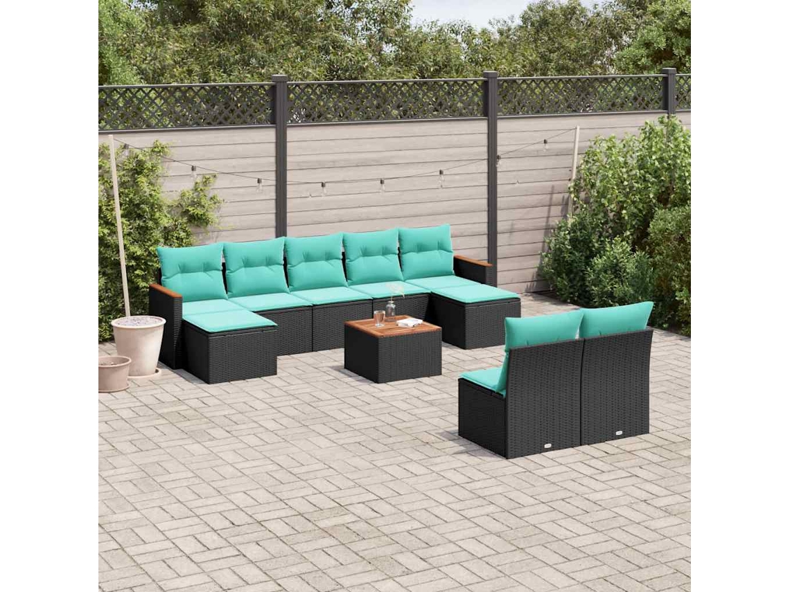 Vidaxl Conjunto De Sofá De Jardim Com 10 Peças E Almofadas Em Rattan Sintético Preto