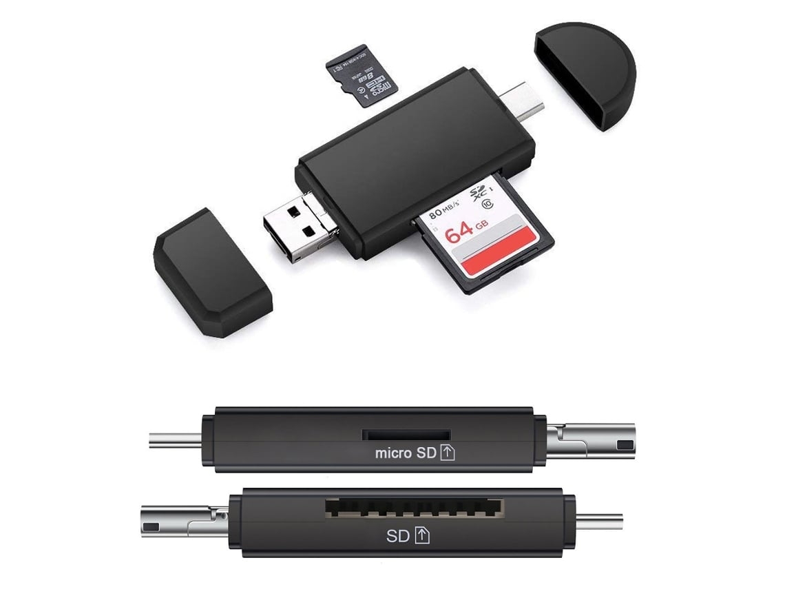Adaptador portátil para cartão de memória, leitor de cartão SD 2 EM 1, leitor de cartão USB-C, compatível com televisores, computadores e câmeras.