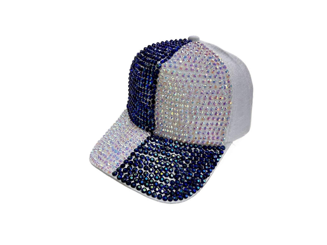 Boné Baseball Com Strass, Cor Bloco, Azul Marinho, Proteção Solar--