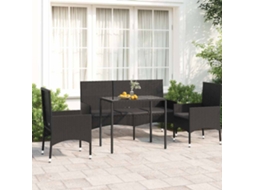 Vidaxl 4 Pcs Conjunto Lounge De Jardim C/ Almofadões Vime Pe Preto