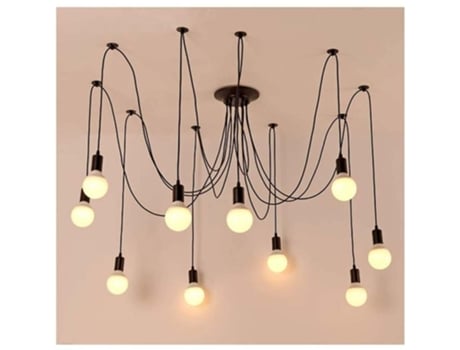 Aranha Pendente Industrial Vintage E27 Diy Regulável 2m 10 Luzes Para Sala Quarto Preto Nernnernv
