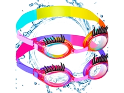 Óculos de Natação Infantil com Cílios Postiços para Meninas, Divertidos com Glitter Arco íris, Antiderrapantes, Antivazamento, Antiembaçante AQUAFORGE