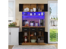 Buffet 100x40x180 Cm – Led, Controlo Remoto, Gavetas, Prateleiras Ajustáveis, Tomadas – Natural E Preto